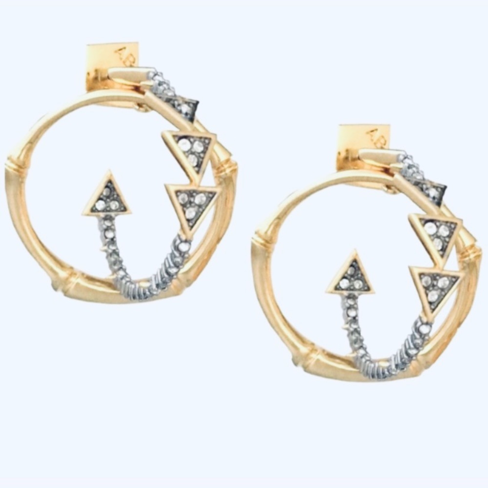 ALEXIS BITTAR • Gold & Silver Bamboo Crystal Double Hoop Orbiting Post Earrings - Picture 4 of 10